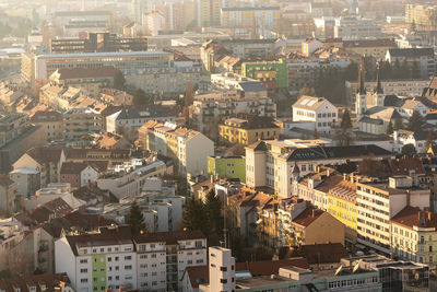 High angle view of buildings in city