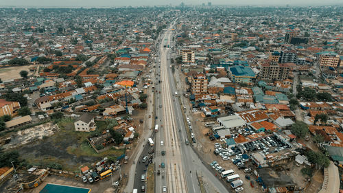 High angle view of city street