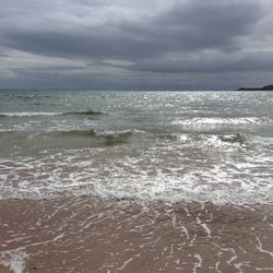 Scenic view of sea against dramatic sky