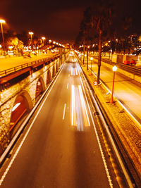 Blurred motion of cars moving on the road in barcelona