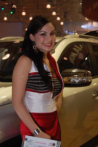 Portrait of a smiling young woman in car