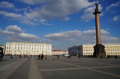 Low angle view of palace square - st. petersburg against cloudy sky