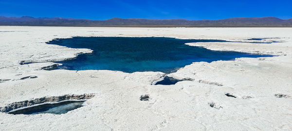 Scenic view of desert against blue sky