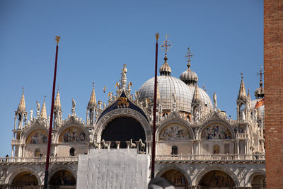 Low angle view of historic building against clear sky