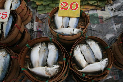 High angle view of vegetables for sale in market