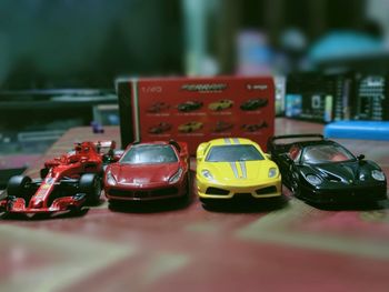 Close-up of toy car on table