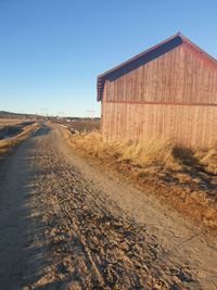 Abandoned building on field against clear sky