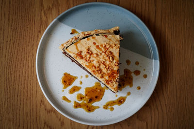 High angle view of breakfast served on table