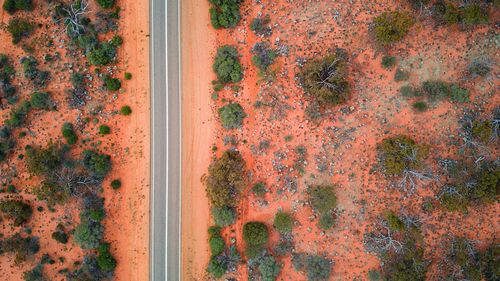 The journey is the destination - let's enjoy it. road in the outback, red sands, western australia.