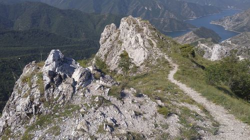 High angle view of rocks on mountain