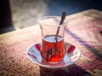 Close-up of tea served on table