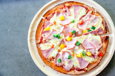 High angle view of pizza