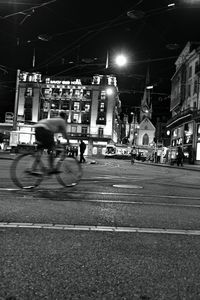 View of city street at night