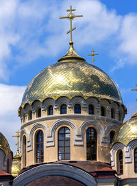 Dome with cross on roof of orthodox church in nalchik city.