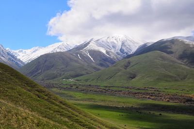 Scenic view of snowcapped mountains against sky