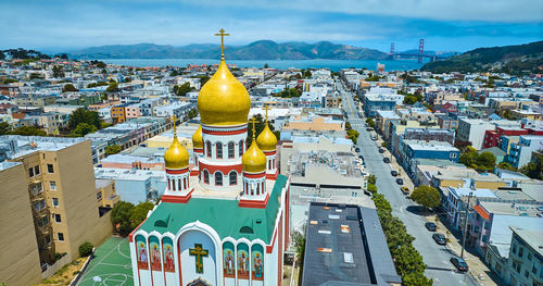 High angle view of townscape against sky