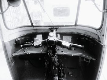 High angle view of man traveling in car