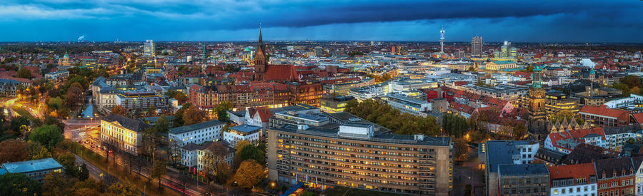 High angle view of buildings in city