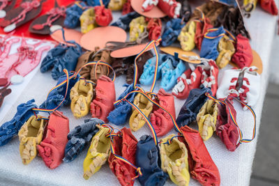 High angle view of various displayed for sale at market stall