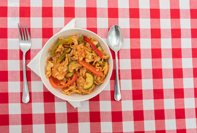 Directly above shot of meal served on table