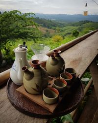 View of tea cup on table