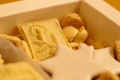 High angle view of cookies on table