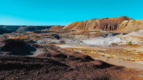 Scenic view of land against clear blue sky