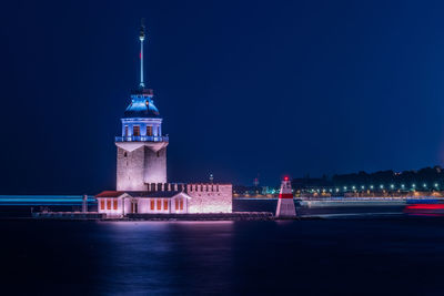 Illuminated buildings in city at night