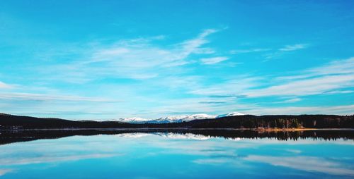 Scenic view of lake against blue sky