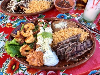 High angle view of meal served in plate