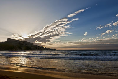 Scenic view of sea against sky at sunset