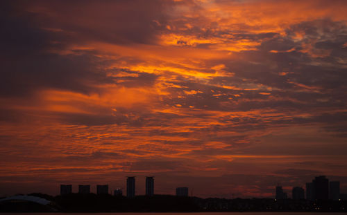 Silhouette buildings against sky during sunset