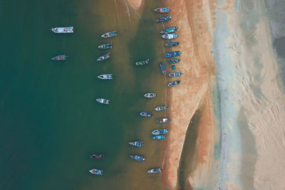 High angle view of people on wall