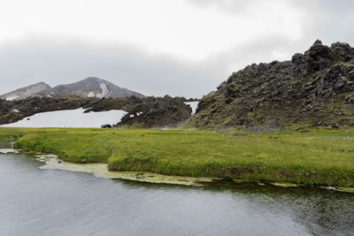 Icelandic landscape of landmannalaugar with trails for hikers and adventures