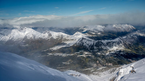 Scenic view of snowcapped mountains against sky