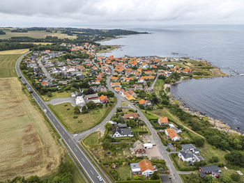 Aerial photo of Årsdale town and harbour, bornholm, denmark