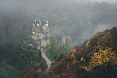 High angle view of trees in forest during autumn