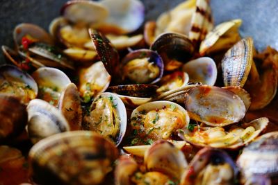 Close-up of mussels in plate