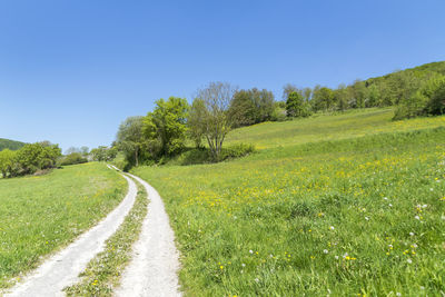 Scenic view of land against clear sky