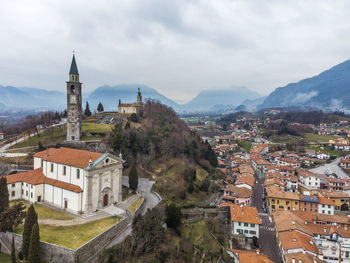 High angle view of old town by buildings in city