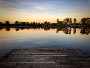 Scenic view of lake against sky during sunset