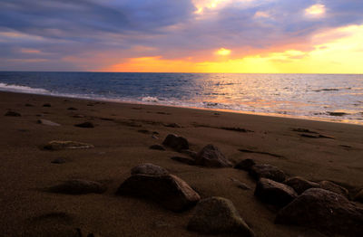 Scenic view of sea against cloudy sky