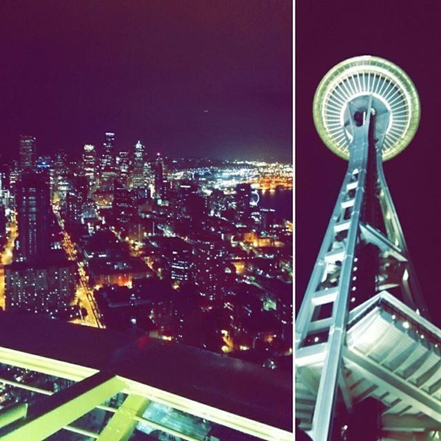 illuminated, architecture, built structure, building exterior, city, night, tower, tall - high, skyscraper, modern, capital cities, cityscape, office building, travel destinations, communications tower, ferris wheel, low angle view, famous place, international landmark, travel