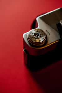 Close-up of clock on table