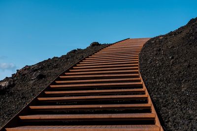 Low angle view of staircase against clear sky