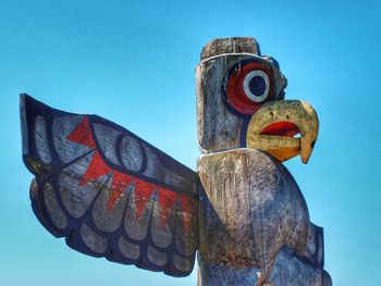 Low angle view of statue against blue sky