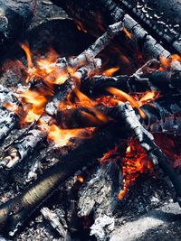 High angle view of bonfire