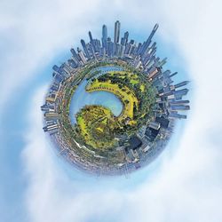 Digital composite image of building against sky