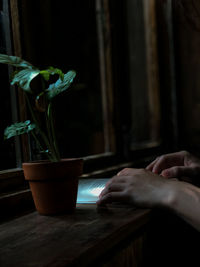 Cropped hands of woman using mobile phone