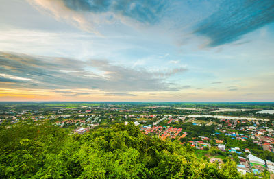 High angle shot of townscape against sky